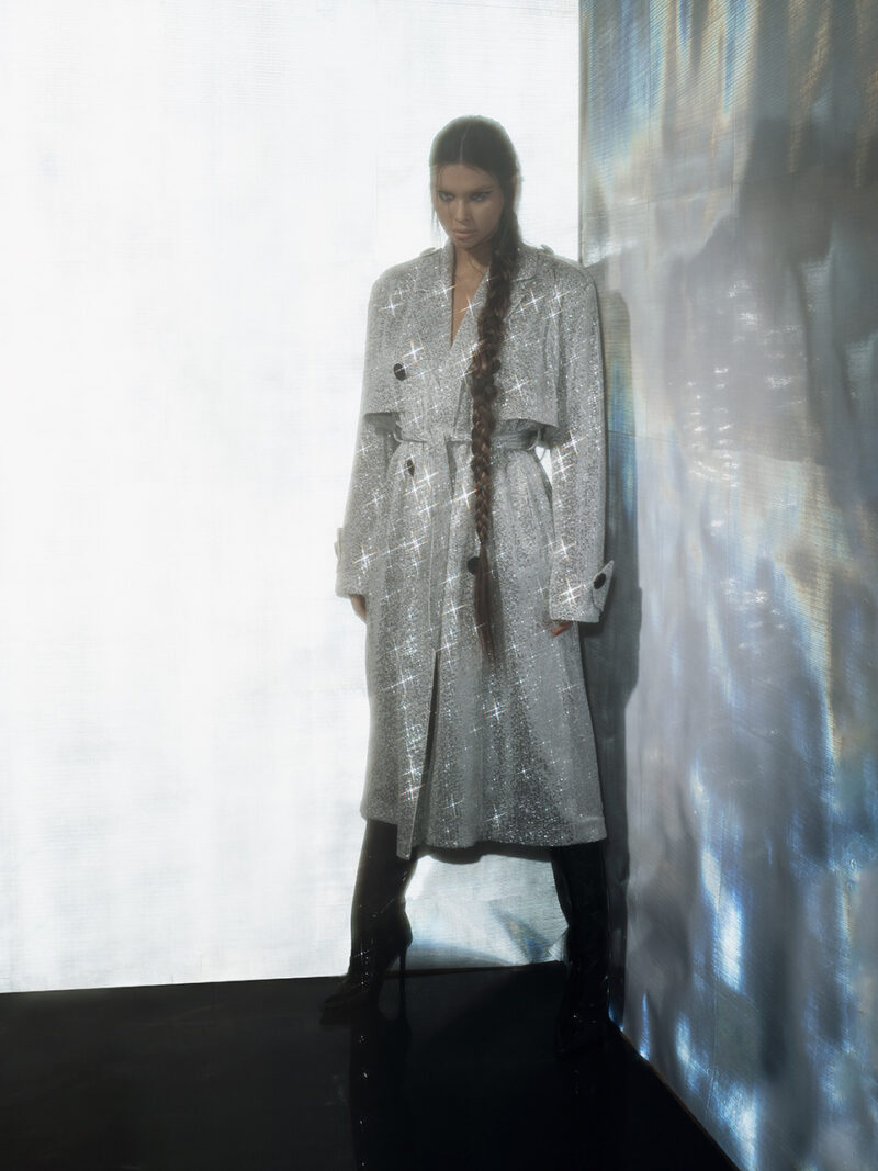 Sequinned trench coat